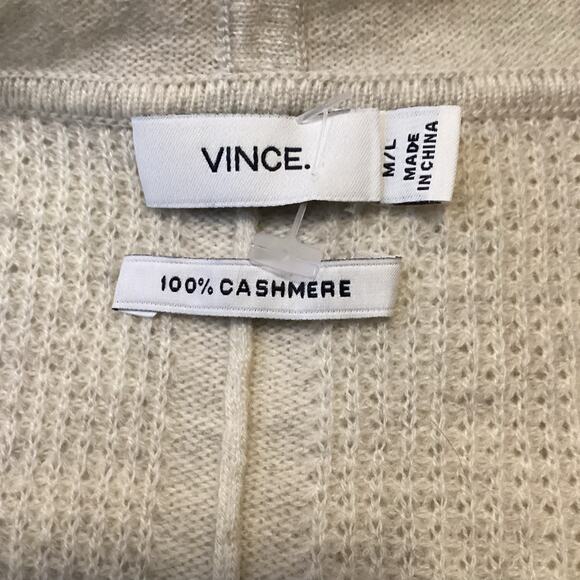 Vince 100% Cashmere Oatmeal Heather Waffle Knit Zip Front Hooded Poncho M/L - Picture 4 of 8